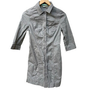 Boden Button Front Dress Trench Coat Jacket Gray Size 8 Women’s Pockets Midi